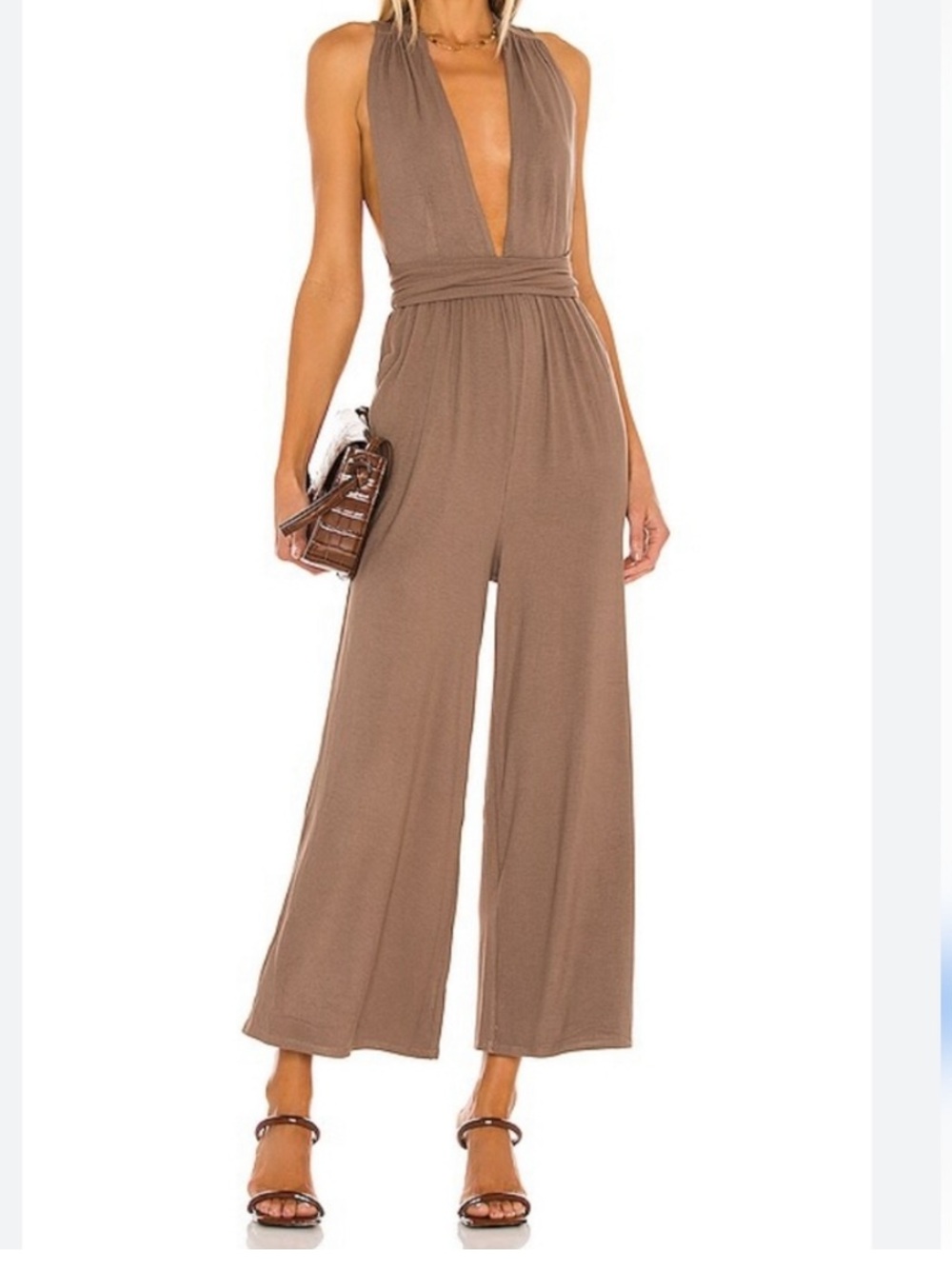MAJORELLE Mauve Taupe Deep V Maxi Jumpsuit